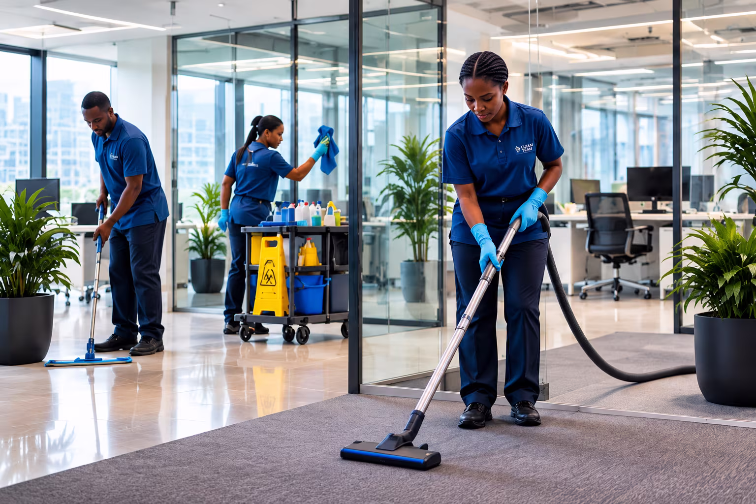 Professional commercial cleaning team